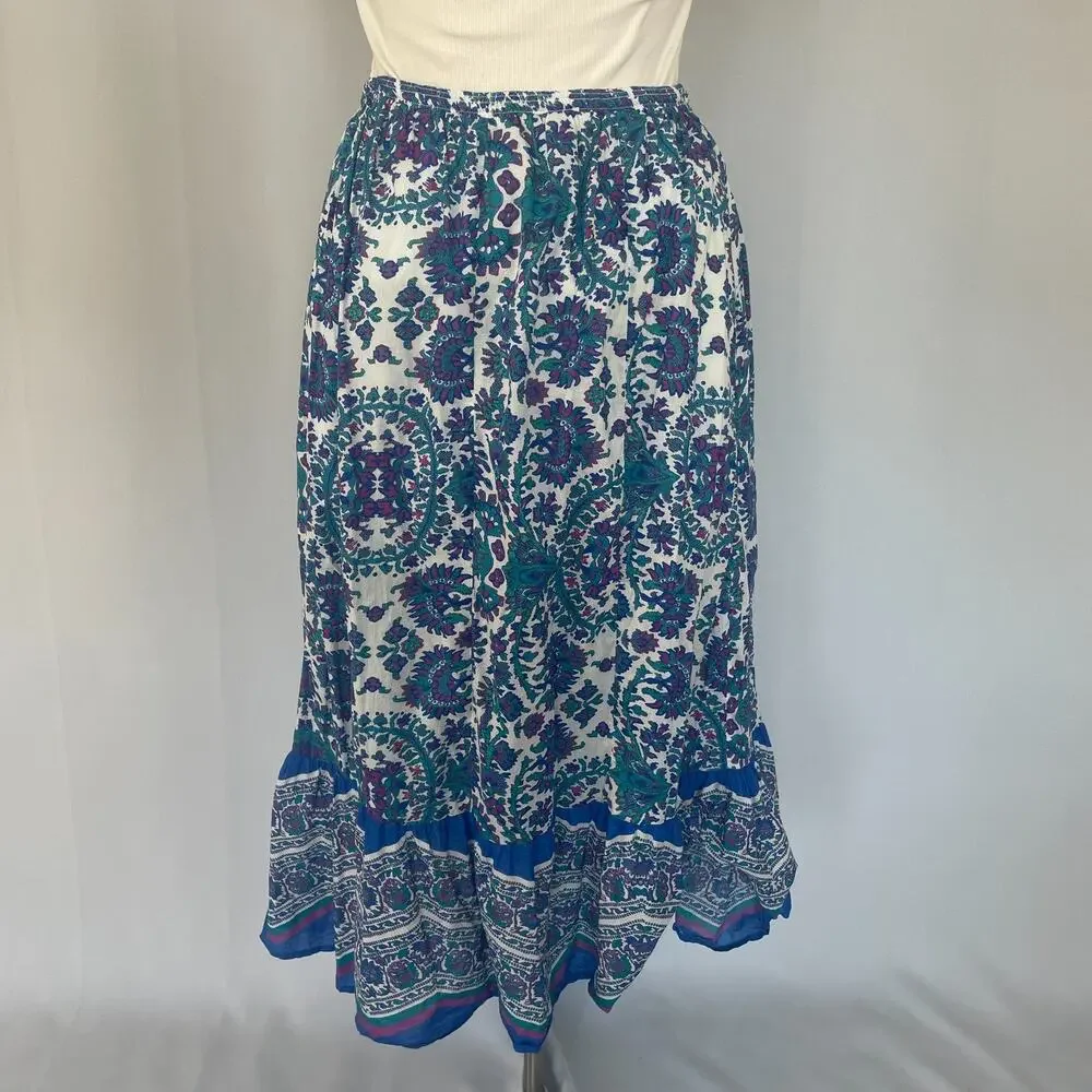 Lane Bryant Midi Skirt Plus Size 18 / 20 Blue Purple Paisley Boho Tiered Whimsi